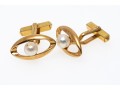 Mikimoto 14k Yellow Gold Cultured Pearl Cufflinks Set With Two Complementary Tie Bars