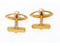 Mikimoto 14k Yellow Gold Cultured Pearl Cufflinks Set With Two Complementary Tie Bars