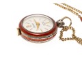 Stunning Burgundy Guilloche Enamel Pendant Watch And Chain, Sterling And Gold Filled