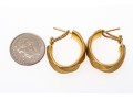 18k Yellow Gold Handsome Florentine Finished Ribbed Hoop Earrings