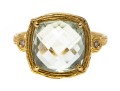 14k Yellow Gold Checkerboard Cushion Aquamarine Bark Finish Ring, Size 7.25