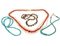 Lot Of Four Strung Beaded Necklaces, Turquoise, Tigers Eye And Coral