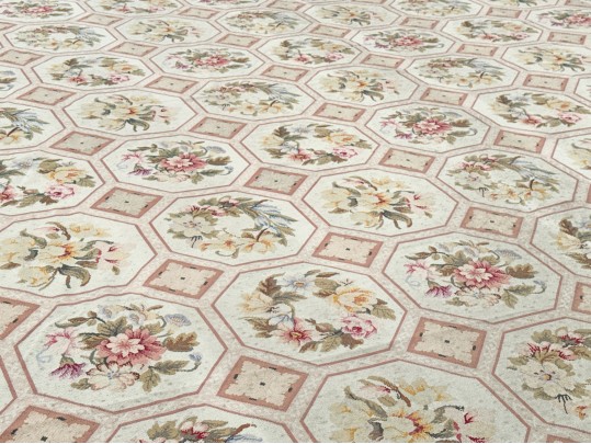 Vintage Hand Woven Wool Aubusson Carpet, 18'-3 1/2
