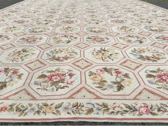 Vintage Hand Woven Wool Aubusson Carpet, 18'-3 1/2