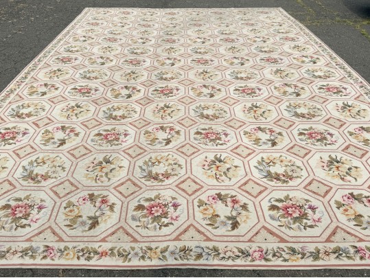Vintage Hand Woven Wool Aubusson Carpet, 18'-3 1/2