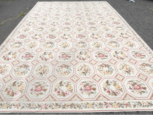 Vintage Hand Woven Wool Aubusson Carpet, 18'-3 1/2