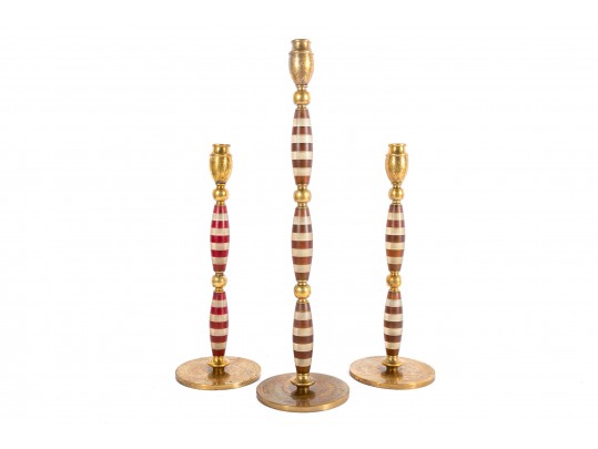 Beautiful Brass Candlestick Garniture Trio