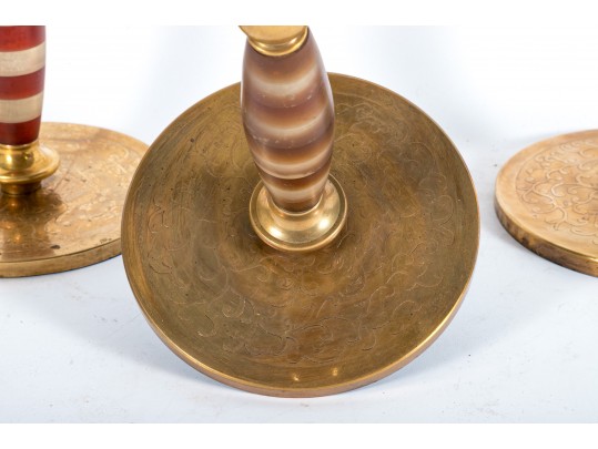 Beautiful Brass Candlestick Garniture Trio