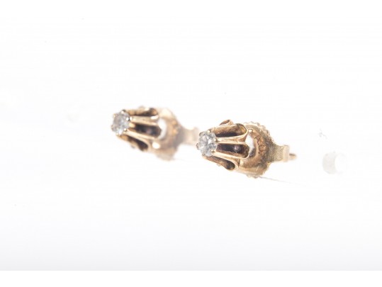 14k Yellow Gold Diamond Stud Earrings