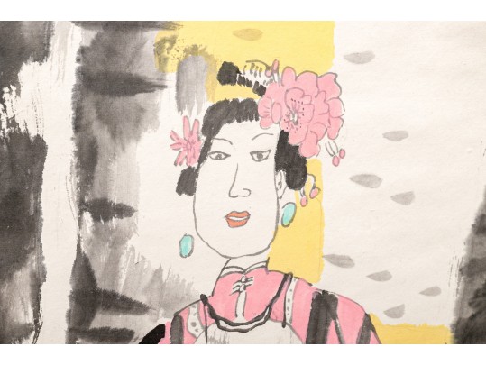 Charming Asian Ink Scroll Painting, Three Fashionable Women