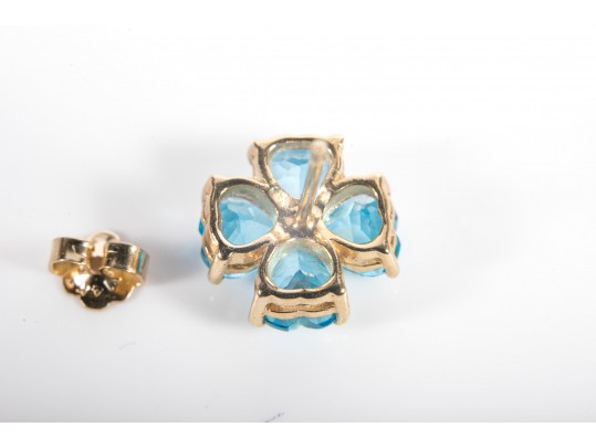 14k Blue Topaz And Diamond Floral Earrings