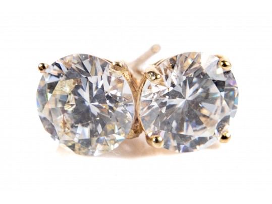 14k Yellow Gold CZ Stud Earrings