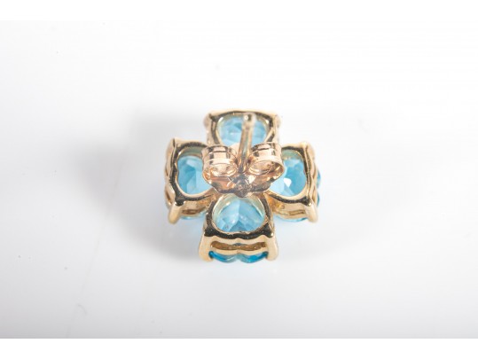 14k Blue Topaz And Diamond Floral Earrings