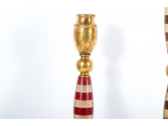 Beautiful Brass Candlestick Garniture Trio