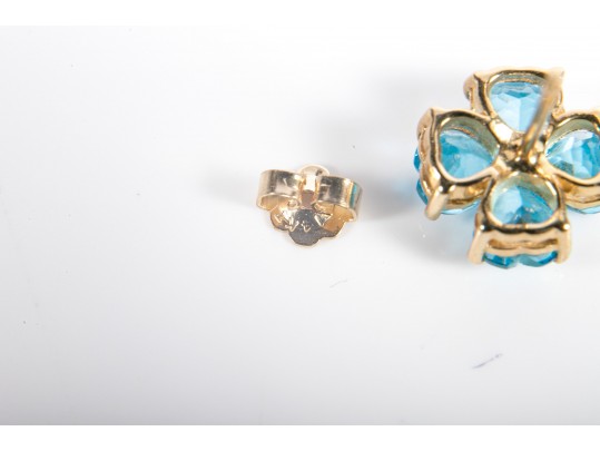 14k Blue Topaz And Diamond Floral Earrings