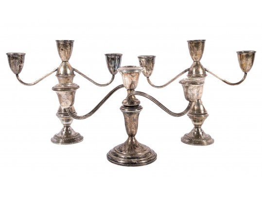 Garniture Trio Of Weighted Sterling Candelabras