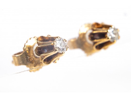 14k Yellow Gold Diamond Stud Earrings