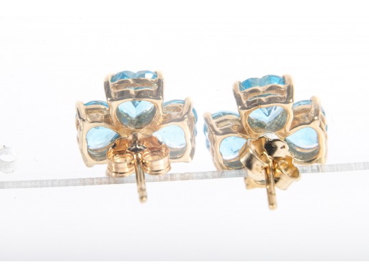 14k Blue Topaz And Diamond Floral Earrings