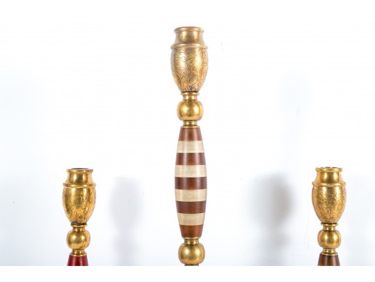 Beautiful Brass Candlestick Garniture Trio