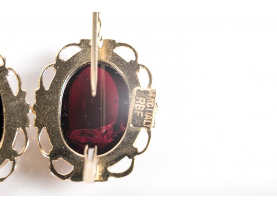 14k Yellow Gold Berry-Burgundy Glass Drop Earrings