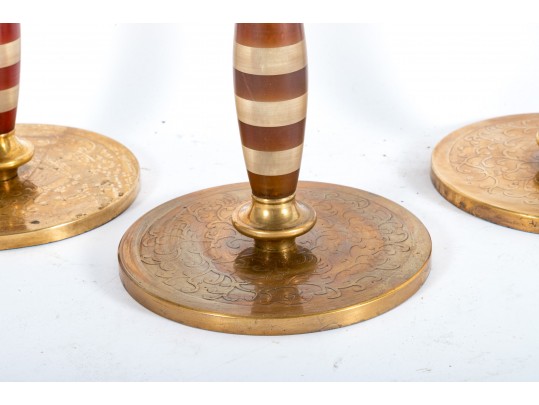 Beautiful Brass Candlestick Garniture Trio