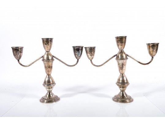 Garniture Trio Of Weighted Sterling Candelabras