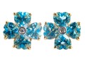 14k Blue Topaz And Diamond Floral Earrings