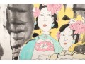 Charming Asian Ink Scroll Painting, Three Fashionable Women