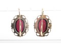 14k Yellow Gold Berry-Burgundy Glass Drop Earrings