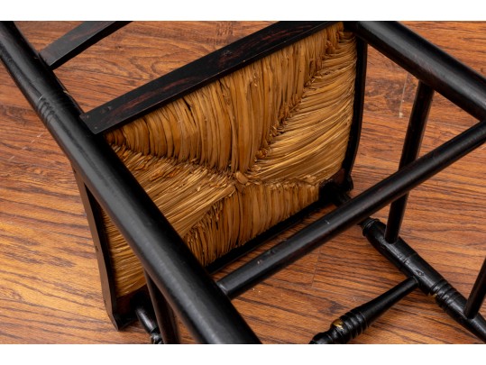 Black Lacquered Woven-Seat Chairs, Possibly Hitchcock