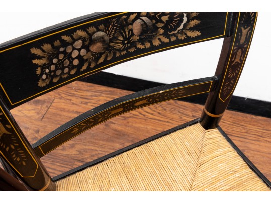 Black Lacquered Woven-Seat Chairs, Possibly Hitchcock