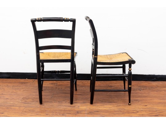 Black Lacquered Woven-Seat Chairs, Possibly Hitchcock