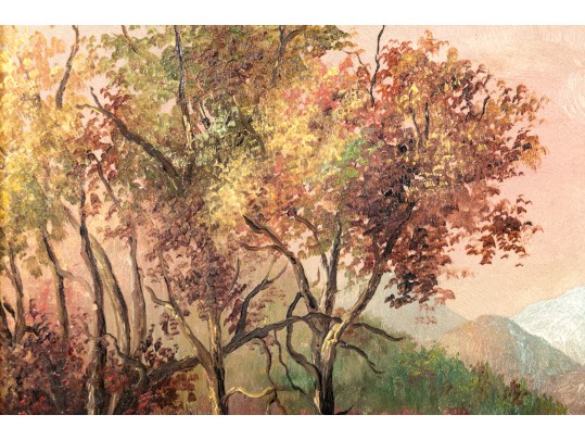 Hudson River School Oil On Board, Boat Ride At Sunset