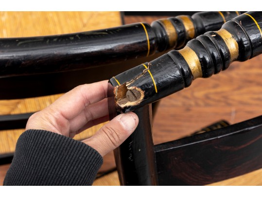 Black Lacquered Woven-Seat Chairs, Possibly Hitchcock