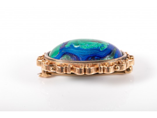 14k Yellow Gold Azurite-Malachite Brooch
