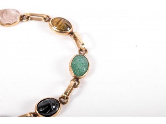 14k Yellow Gold Classic Narrow Multi Stone Scarab Bracelet