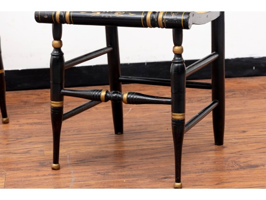 Black Lacquered Woven-Seat Chairs, Possibly Hitchcock