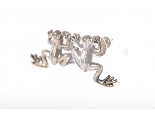 Adorable Sterling Silver Frog Stud Earrings