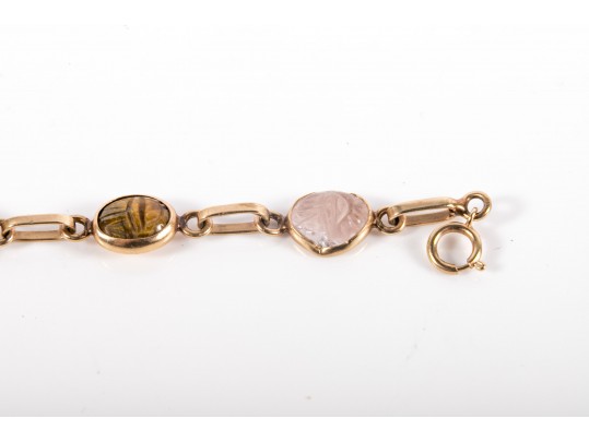 14k Yellow Gold Classic Narrow Multi Stone Scarab Bracelet