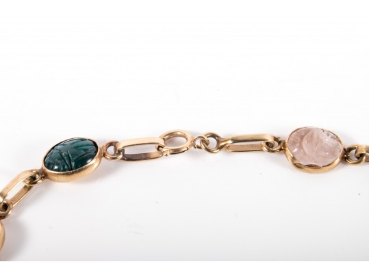 14k Yellow Gold Classic Narrow Multi Stone Scarab Bracelet