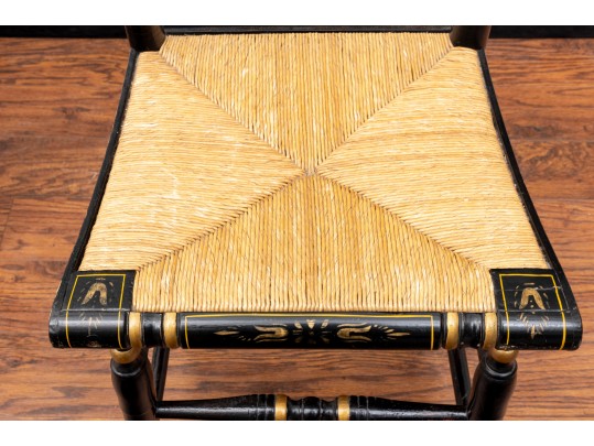 Black Lacquered Woven-Seat Chairs, Possibly Hitchcock