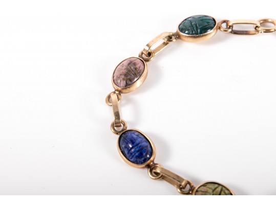 14k Yellow Gold Classic Narrow Multi Stone Scarab Bracelet