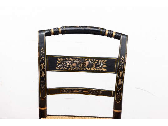 Black Lacquered Woven-Seat Chairs, Possibly Hitchcock