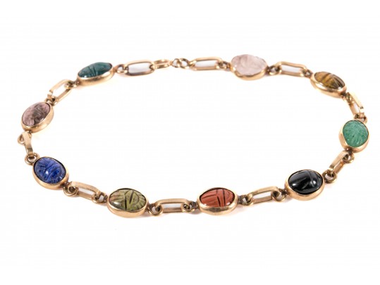 14k Yellow Gold Classic Narrow Multi Stone Scarab Bracelet