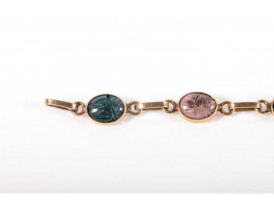 14k Yellow Gold Classic Narrow Multi Stone Scarab Bracelet