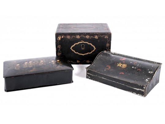 Wood And Tole Metal Storage Vessels, Chinese And English