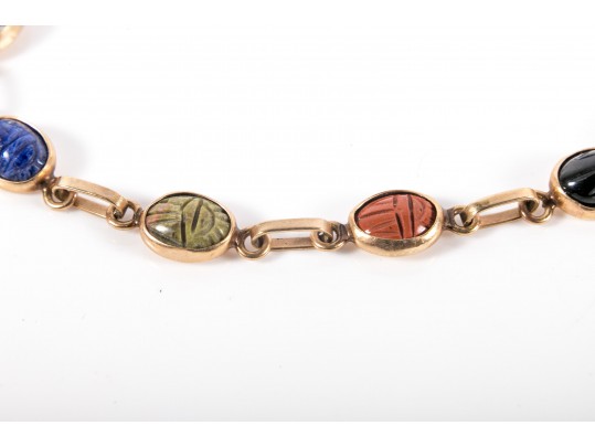 14k Yellow Gold Classic Narrow Multi Stone Scarab Bracelet