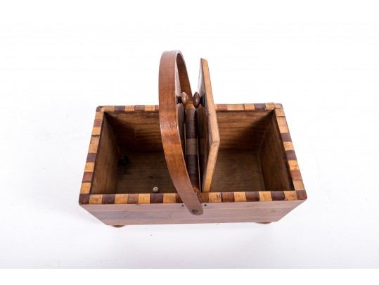 English Circa 1840 Inlaid Wood Sewing Box