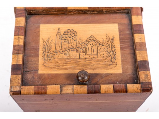 English Circa 1840 Inlaid Wood Sewing Box