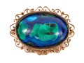 14k Yellow Gold Azurite-Malachite Brooch